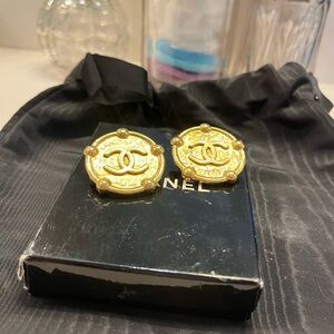 CHANEL Radiant 24k Gold Logo Earrings